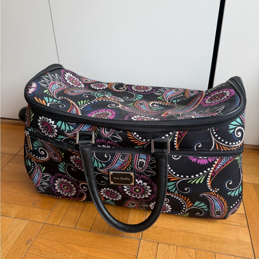 Vera Bradley Black Paisley Floral Rolling Duffel